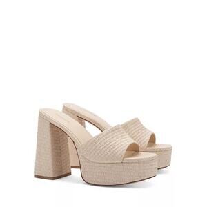 NEW With Box LARROUDE Dolly Slip On Platform High Heel Size 7.5 Raffia Natural